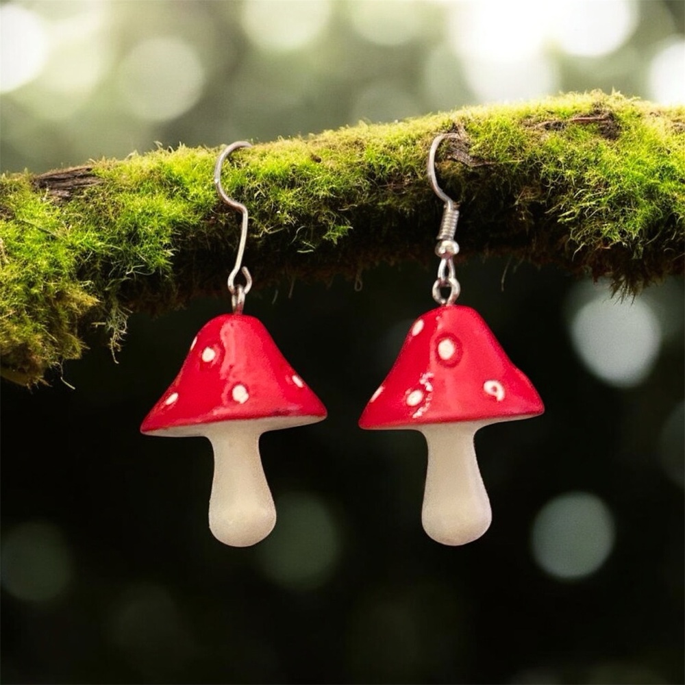 Charming Red and White Mushroom Earrings